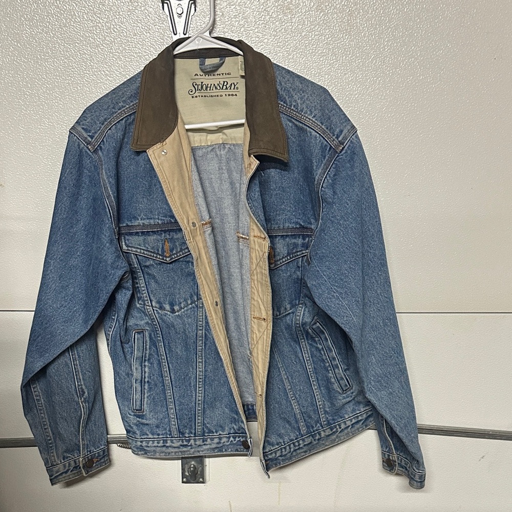 Blue Denim Jacket with Brown Collar